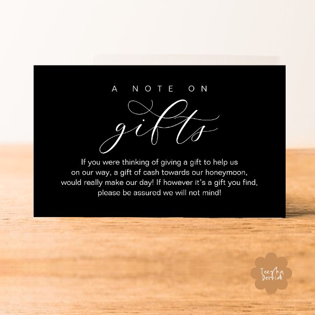 Wedding Honeymoon Fund, A Note on Gifts Enclosure Card (Wedding Honeymoon Fund, A Note on Gifts, Wish, Cash, Modern Minimal Enclosure Card in Black White)