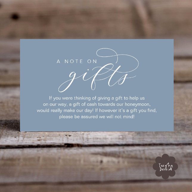 Wedding Honeymoon Fund, A Note on Gifts Enclosure Card (Wedding Honeymoon Fund, A Note on Gifts, Wish, Cash, Modern Minimal Enclosure Card in Dusty Blue)