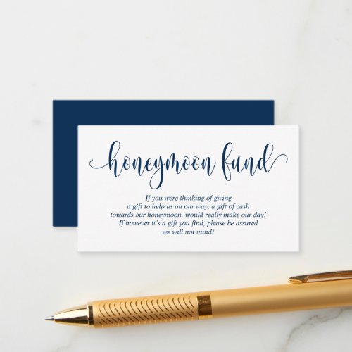 Wedding Honeymoon Fund and Wish Modern Navy Blue Enclosure Card