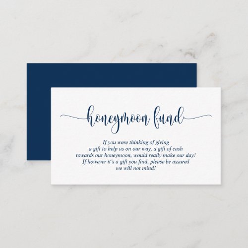 Wedding Honeymoon Fund and Wish Modern Navy Blue Enclosure Card