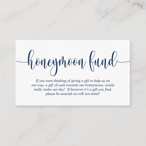 Wedding Honeymoon Fund and Wish Navy Blue Enclosure Card