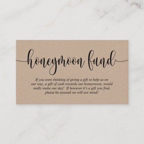 Wedding Honeymoon Fund and Wish Rustic Kraft Enclosure Card