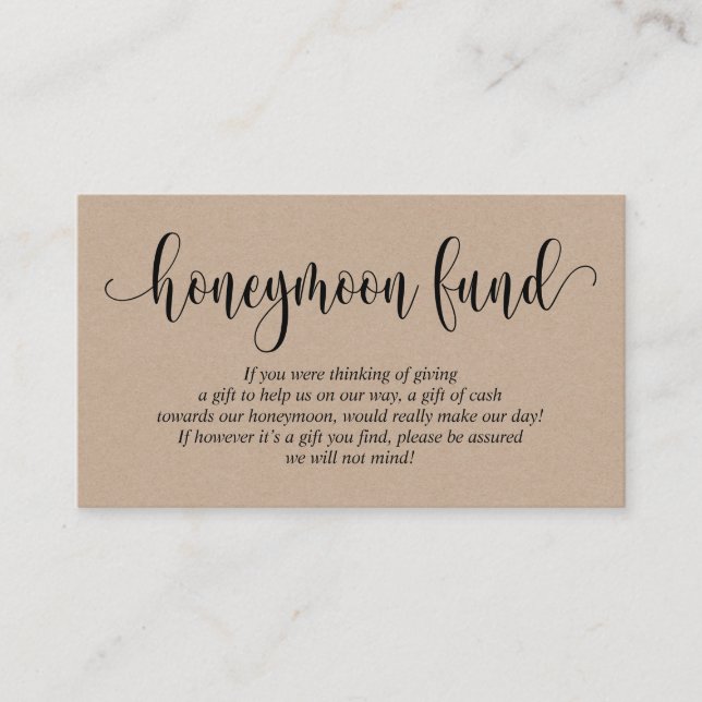 Wedding Honeymoon Fund and Wish, Rustic Kraft Enclosure Card (Front)
