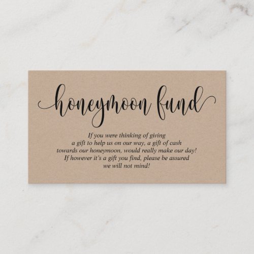 Wedding Honeymoon Fund and Wish Rustic Kraft Enclosure Card