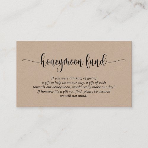 Wedding Honeymoon Fund and Wish Rustic Kraft Enclosure Card