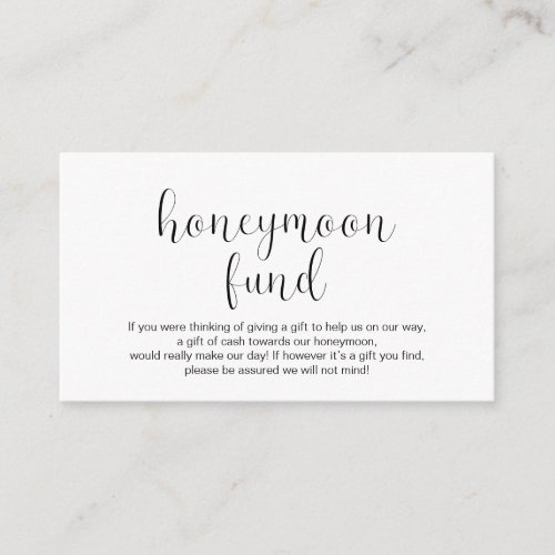 Wedding Honeymoon fund Minimal Black font Enclosure Card