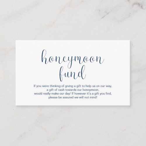 Wedding Honeymoon fund Minimal Navy blue font Enclosure Card