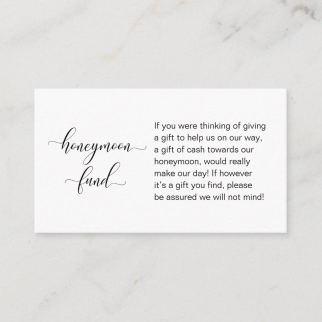 Wedding Honeymoon Fund, Modern Handwritten Script Enclosure Card (Front)