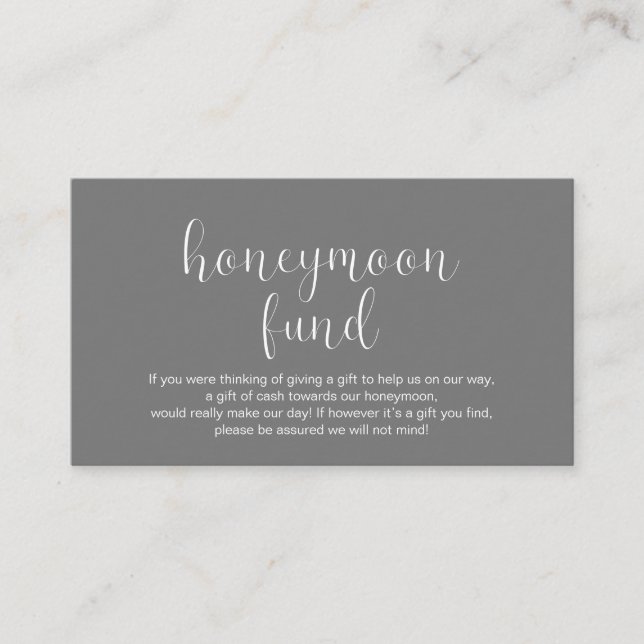 Wedding Honeymoon fund, Modern Minimal Enclosure Card (Front)