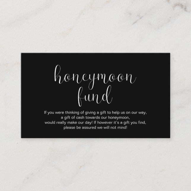 Wedding Honeymoon fund, Modern Minimal Enclosure Card (Front)