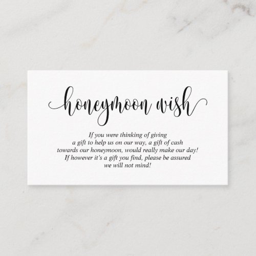 Wedding Honeymoon Fund or Wish Modern Script Enclosure Card