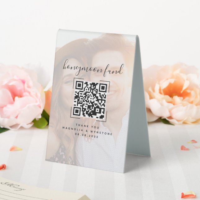 Wedding Honeymoon Fund QR Code Photo Table Tent (In SItu (Wedding))