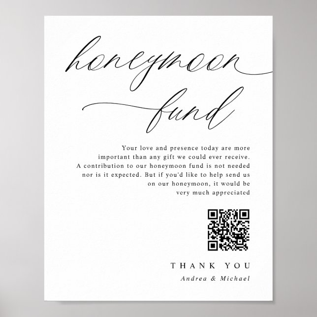 Wedding Honeymoon Fund Sign Elegant Romantic (Front)