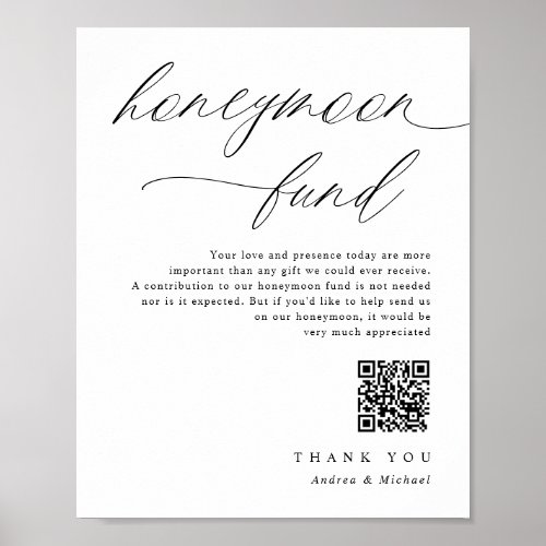 Wedding Honeymoon Fund Sign Elegant Romantic
