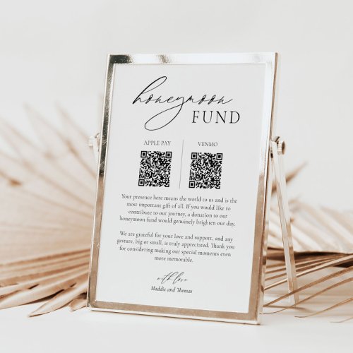 Wedding honeymoon fund table sign with QR code