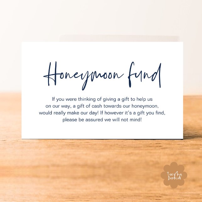 Wedding Honeymoon Fund, Wedding Gifts in Cash Enclosure Card (Wedding Honeymoon Fund, Cash Wish Modern Handwritten Script Enclosure Card Navy Blue)