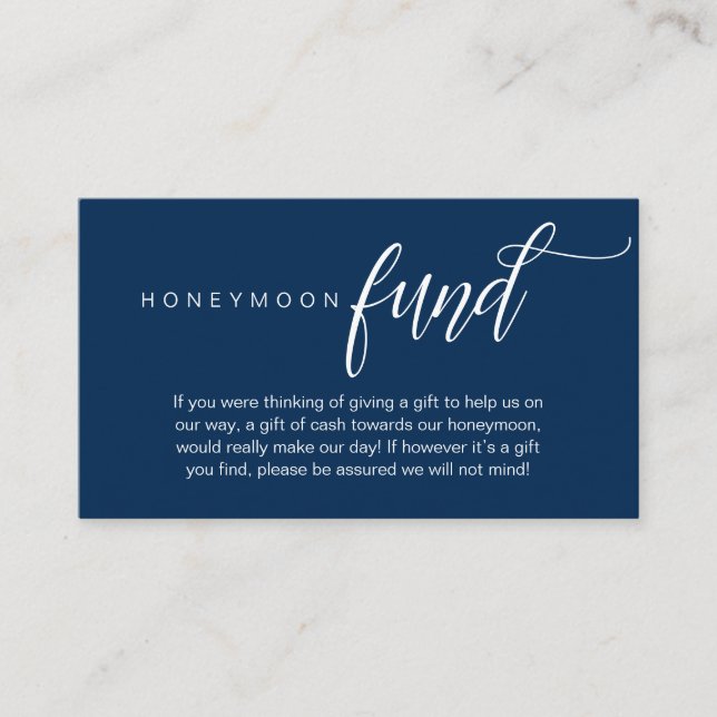 Wedding Honeymoon Fund, Wish, Cash, Modern Classy Enclosure Card (Front)
