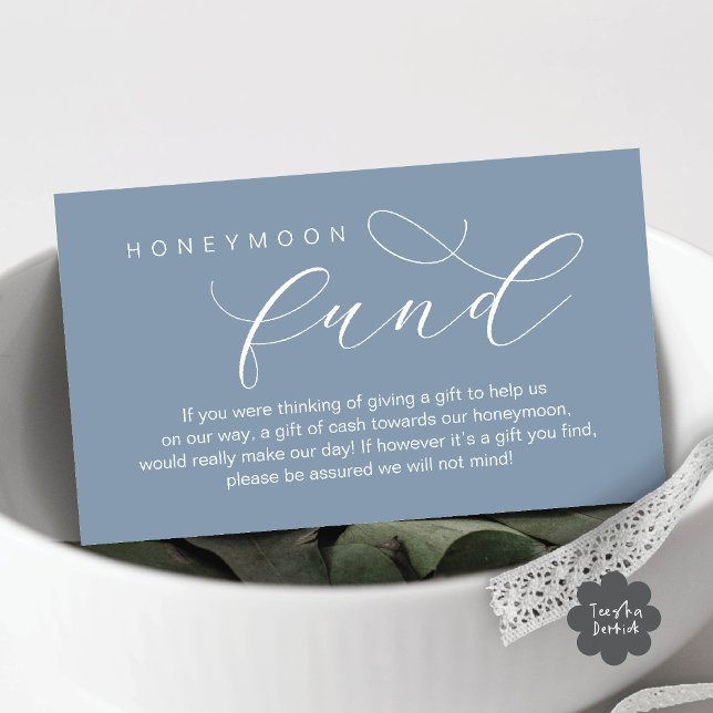 Wedding Honeymoon Fund, Wish, Modern minimal Enclosure Card (Wedding Honeymoon Fund, Wish, Cash, Modern romantic minimalist Enclosure Card in Aesthetic Dusty Blu)
