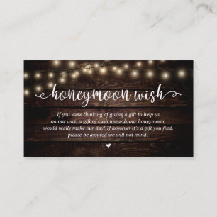 Wedding Honeymoon Fund Wish, Rustic String Lights Enclosure Card
