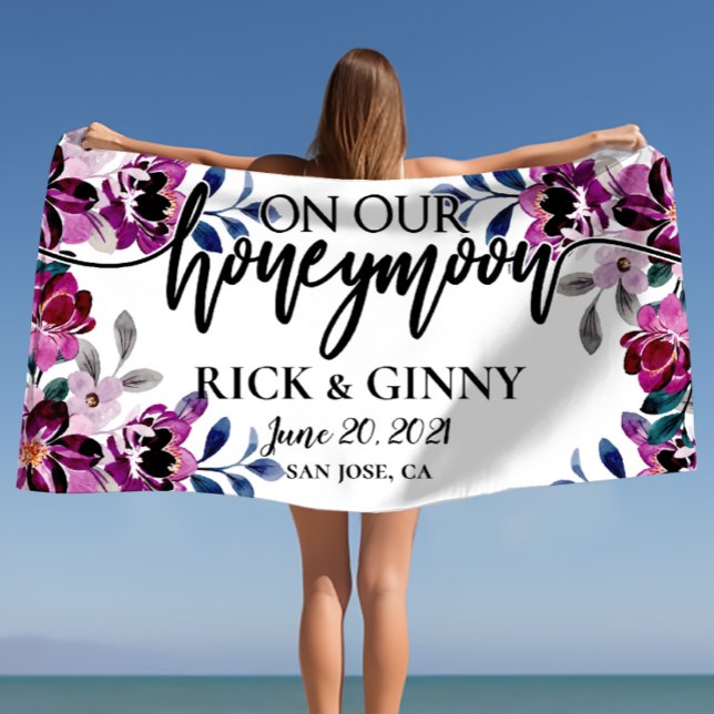 Wedding Honeymoon Gifts - Personalized Floral  Beach Towel (Wedding Honeymoon Gifts - Personalized Floral Beach Towel)