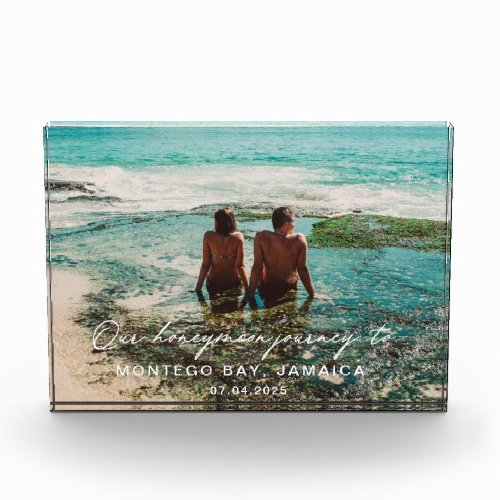 Wedding Honeymoon White Script Destination  Photo Block