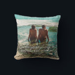Wedding Honeymoon White Script Destination  Throw Pillow<br><div class="desc">Design features a romantic calligraphy script in white with the phrase "Our honeymoon journey to:".  Easily customize with destination and date.  Ideal wedding gift,  keepsake for yourself and special friends.</div>
