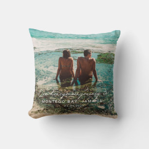 Wedding Honeymoon White Script Destination Throw Pillow