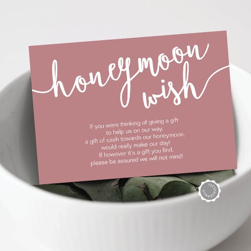 Wedding Honeymoon Wish Fund Dusty Rose Enclosure Card