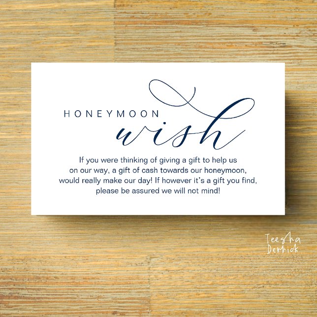 Wedding Honeymoon Wish, Fund, Minimal Clean Enclosure Card (Wedding Honeymoon Fund, A Note on Gifts, Wish, Cash, Modern Minimal Enclosure Card in Navy Blue)
