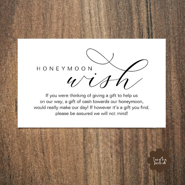 Wedding Honeymoon Wish, Fund, Minimal Clean Enclosure Card (Wedding Honeymoon Fund, A Note on Gifts, Wish, Cash, Modern Minimal Enclosure Card in Black White)