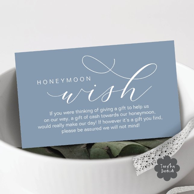 Wedding Honeymoon Wish, Fund, Modern minimal Enclosure Card (Wedding Honeymoon Fund, Wish, Cash, Modern romantic minimalist Enclosure Card Aesthetic Dusty Blue)