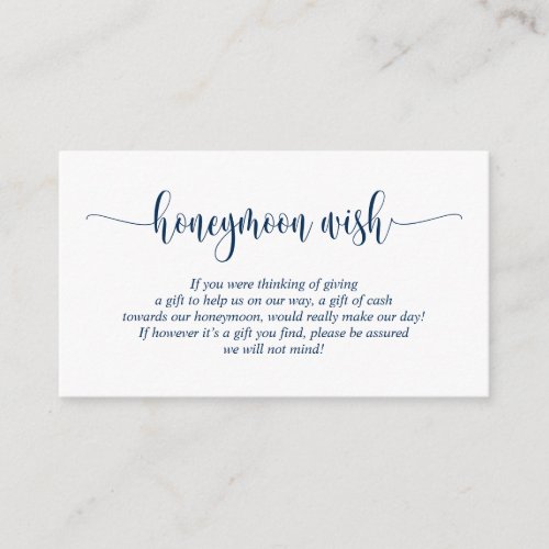 Wedding Honeymoon Wish Fund Modern Navy Blue Enclosure Card