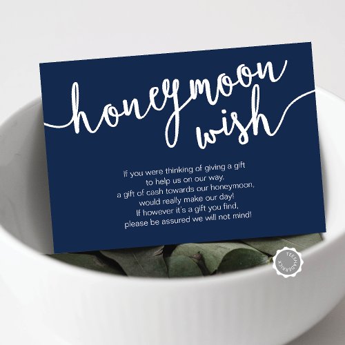 Wedding Honeymoon Wish Fund Navy Blue Enclosure Card