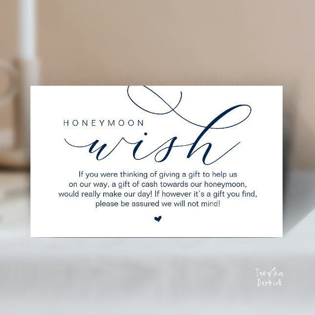 Wedding Honeymoon Wish, Modern elegance minimal Enclosure Card (Wedding Honeymoon Wish, Cash, Modern elegance minimal Enclosure Card cute heart in Classy Navy Blue)