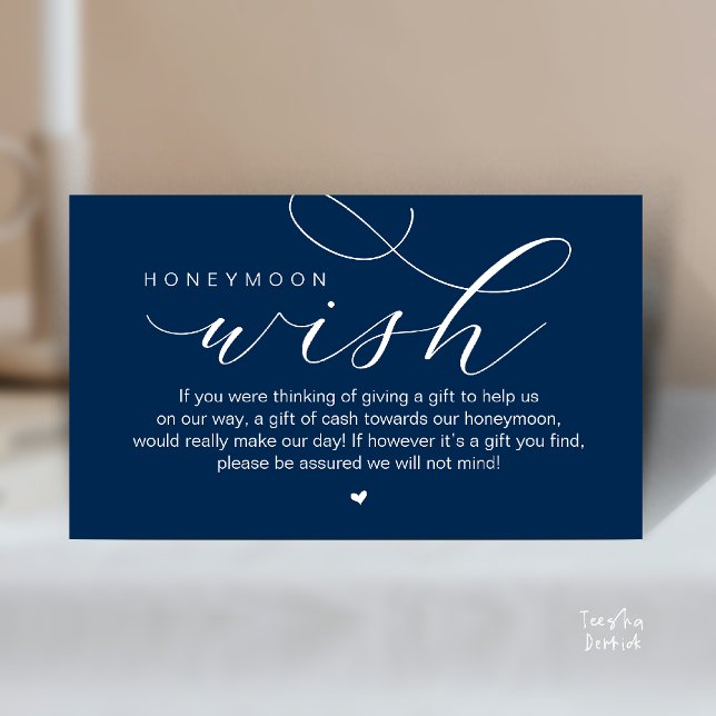 Wedding Honeymoon Wish, Modern elegance minimal Enclosure Card (Wedding Honeymoon Wish, Cash, Modern elegance minimal Enclosure Card cute heart in Classy Navy Blue)