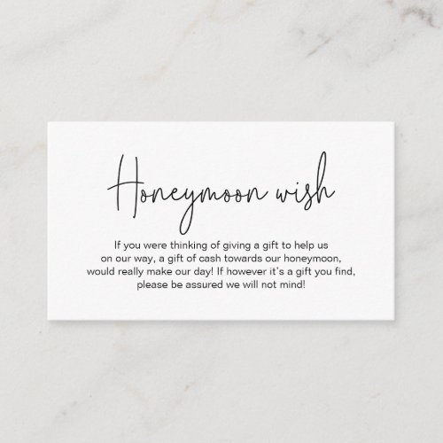 Wedding Honeymoon Wish Modern Handwritten Script Enclosure Card