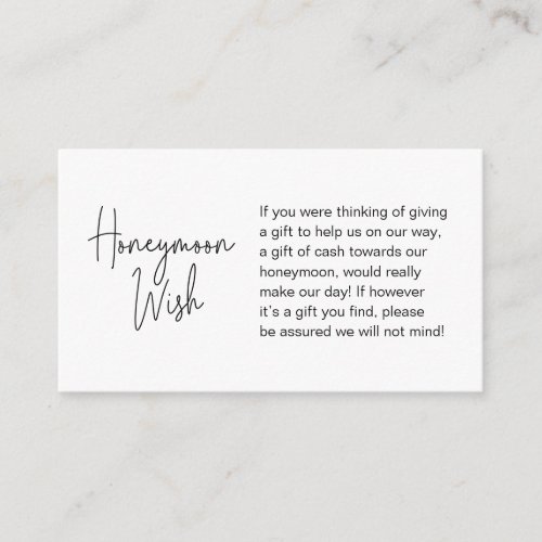 Wedding Honeymoon Wish Modern Handwritten Script Enclosure Card