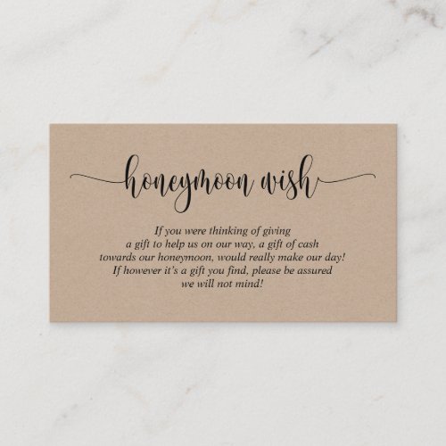 Wedding Honeymoon Wish or Fund Brown Kraft Enclosure Card