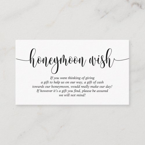 Wedding Honeymoon Wish or Fund Modern Script Enclosure Card