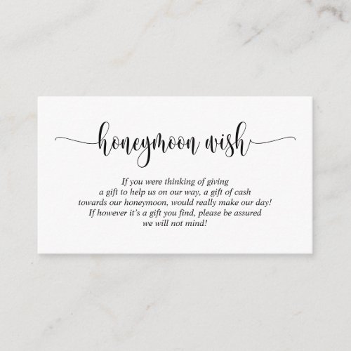 Wedding Honeymoon Wish or Fund Modern Script Enclosure Card