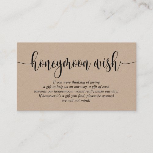 Wedding Honeymoon Wish or Fund Rustic Kraft Enclosure Card