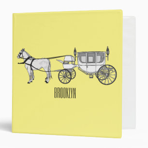 Wedding horse & carriage cartoon illustration 3 ring binder