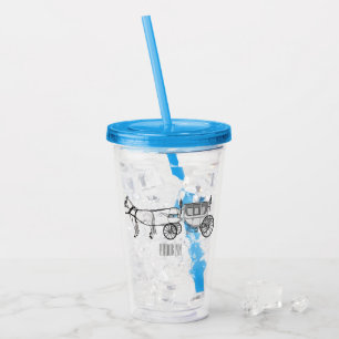 Wedding horse & carriage cartoon illustration acrylic tumbler