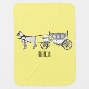 Wedding horse & carriage cartoon illustration baby blanket
