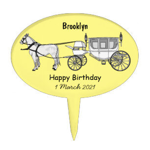 Wedding horse & carriage cartoon illustration cake topper