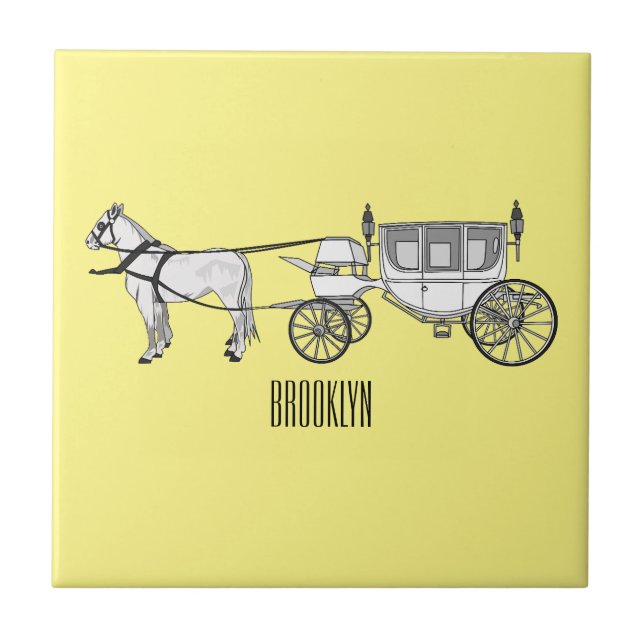 Wedding horse & carriage cartoon illustration ceramic tile (Front)