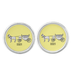 Wedding horse & carriage cartoon illustration cufflinks