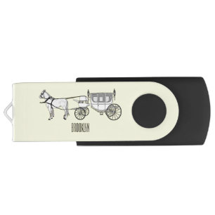 Wedding horse & carriage cartoon illustration flash drive