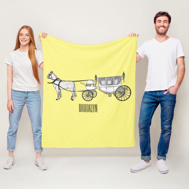 Wedding horse & carriage cartoon illustration fleece blanket (In Situ)