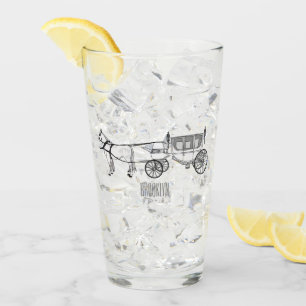 Wedding horse & carriage cartoon illustration glass